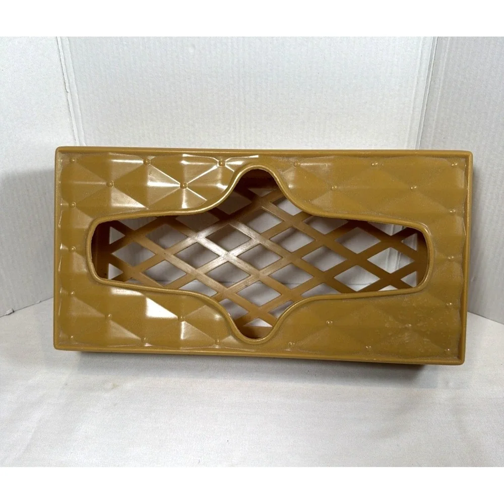 Vintage MCM Gold Plastic Tissue Box Cover Retro Bathroom Vanity Holder
